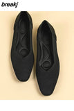 Autumn Knitted Breathable Mesh Ballet Flats Square Toe Slip On Loafers Women Flat Shoe Casual Soft Bottom Boat