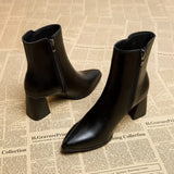for Women 2023 Ankle Women's Boots Retro Modern Boots Women Solid Side Zip PU Sewing Pointed Toe Chunky Heel Ladies