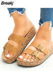 Sandals 2023 Fashion Sewing Thread Flip Flops Open Toe Wedge Sandals Platform Beach Shoes Outdoor Female Shoes Slippers