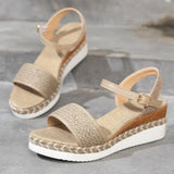 Breakj Women's Shoes Slopes And Thick-Soled Hemp Rope Fish-Mouthed Sandals With A Word Buckle With Light Casual