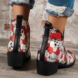 Printed Cowboy Boots for Women 2023 Autumn Winter Pu Leather Ankle Boots Woman Slip On Thick Heels Chelsea Botines