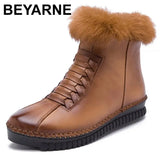 Handmade Genuine Leather Women Boots Rabbit Fur Flat Ankle Boots Women Snow Boots Winter Warm Casual Shoes Botas