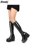 Chunky High Heeled Women Knee High Boots Fashion Cool Round Toe Cute Sweet Heeled Boots Gothic Uniform Dress