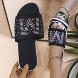 Size Outdoor Slippers Women's 2023 New Summer Rhinestone Mesh Flat Sandals Slippers Soft Bottom Closed Toe Casual