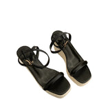 Sandals Espadrilles Platform 2023 Women's Clogs Wedge Suit Female Beige Heel Shoe Thick Square Toe Buckle Strap