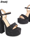 High Heeled Women's Sandals New Fashion 2023 Summer Ankle Buckle Flock Sandals European Style Sexy Party Banquet