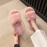 Breakj Thick-Bottomed Fur Slippers Wearing Autumn New Fashion Slope And Loose Cake Bottom-Size Cotton