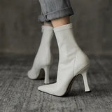 Heels Dress Shoes Pointed Toe Bare Boots Black Booties Thin Heeled Fashion Ankle Boots Retro Ladies Shoes