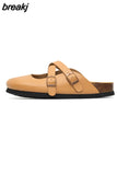2023 New Summer Women Cork Slippers Buckle Non-slip Casual Closed Toe Sandals