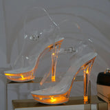 Sexy Ultra-heeled Sandals Ladies Stilettos Light Up Platform Sandals Transparent Crystal Shoes LED Glowing Shoes