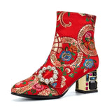 New Women's Ethnic Ankle Boots Winter Women's Boots Women's Mixed color High Heels Women's Plus size