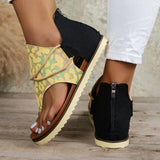 Breakj Size Sandals Women Popular Summer New Clip Toe Print Flat Sandals Women's Back Zipper Women