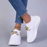 Knitting Flats Shoes for Women 2023 Autumn Fashion Chain Sports Shoes Woman Platform Slip on Socks Sneakers Plus