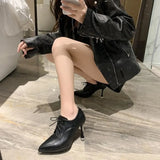 New Naked Boots,Women Autumn Shoe,Pointed Toe Ankle Botas,Chunky Heel,Office Lady Work