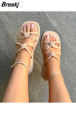 Platform Sandals for Women Casual Rubber Sole Non-slip Women Shoes Comfortable Peep Toe Rivet Beach