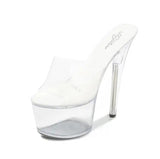 Women Shoes Summer High Heels 17CM Thin Heel Waterproof Platform Sandals Red SlippersTransparent Crystal Shoes Wedding Shoes