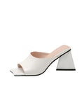 New Summer Women's High-heeled Patent Leather Slippers, Square Toe, Thick-heeled Net Red Sandals for