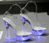 34-43 Nightclub LED Light High Heels Sandals Luminous Shoes Catwalk Pole Dancing Shoes Crystal Clear Platform