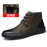 New Leather Cowhide Boots Men's Winter Men's Leather Hight-Top Shoes Fleece-Lined Warm Design Cotton-Padded