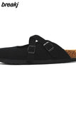 2023 New Summer Women Cork Slippers Buckle Non-slip Casual