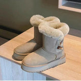 Thickened Velvet Women's Snow Boots Round Toe Mid-heeled Ankle Boots Solid Color Casual and Comfortable Women's