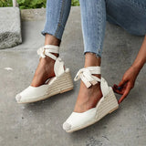 Women's Espadrille Ankle Strap Wedges Sandals Ladies Slippers 2023 Summer Woman Flax Hemp Canvas Casual Pumps Shoes