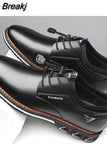 shoes round toe trend men's cowhide leather shoes casual British trend lace-up business formal low comfort large