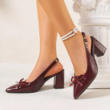 Breakj New Baot French Leather Tip Bows Coarse Heel High Heels Sexy Back Empty With Cold