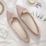 Women Flats Flock Leather Pointed Toe Solid Color Apricot Plus Small Size 31 32 33 34 Big Size 42 43 44 45 Lady Flat Heel