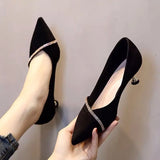 for Women 2023 with Crystals Ladies Summer Footwear Diamond Rhinestone Stilito Green Low Heel Elegant Pointed Toe
