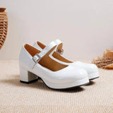 Style Girls Cosplay Mary Jane Shoes Square Heel Spring Autumn Glossy PU Leather Candy Colour Uniform Shoe Plus Size