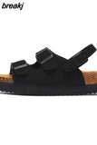 New Summer Women Beach Outside Platform Cork Slippers Med Heel Casual Non-slip Outdoor Sandals
