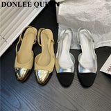 Mixed Color Slingback Sandals Women Elastic Band Back Strap Flats Mule New Brand Design Shoes Female Ballet Office