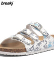 New Summer Women Buckle Cork Slipper 2023 Casual Mixed Color Outside Non-slip Beach Slides