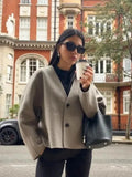 V-neck Single Breasted Long Sleeved Jacket Women's Fashion Casual Autumn Winter Warm Coat 2023 Female Chic Street
