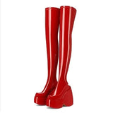 Furtado 2022 spring autumn Women Over The Knee High Boots Pointed Toe wedges Heels slip on platform white Thigh High