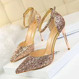 Breakj Thin With High With Shallow Mouth Pointed Hollow Sequins Sexy Nightclub Show Thin A