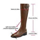 Women Knee High Boots 2022 Luxury Split Cow Genuine Leather Brown Black ZIP Low Block Heel High Quality Long Boot Handmade
