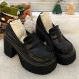 New Anti-skid Casual Thick Heel Slip-on Shoe Black Thick Heel Women's High Heels Lolita Style Sexy Women's Office