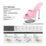 Women Slippers Summer Platform Flower Red High Heels Patent leather 15cm Outdoors Sandals Ladies Shoes Clear Heel Crystal
