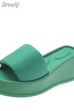 New Summer Square Toe Thick Bottom Women's Slippers Brand Satin Sandals Womens Sexy Waterproof Platform Dress Beach