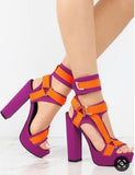 Chunky Buckle Strap High Heels Sandals Mixed Color Platform Women Square Heels Sandals Summer Banquet Dress