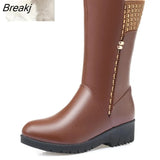 2023 New Winter Cow Leather Boots For Women Shoes Wedges Inside Plush Wool Snow Boots Plus Size In-tube Boot Women
