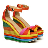 Summer Sandals Women Women's Ladies Wedges High Multicolor Patchwork Sandals Peep Toe Roman Shoes Sandals High
