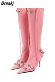 Knee High Boots 2023 Winter Boots Brand New Super High Thin Heels With Rivet Retro Fashion Cool For Women Summer