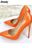 Women Pumps Shoes Snake's Pattern Pointed Toe Sexy High Heels 12 cm Designer Shoes plus size 33-45 YG020