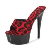 Print Woman Slippers Sandals Platform 2023 Nightclub Sexy High-heeled 15cm Shoes Slippers Heels Waterproof Thick