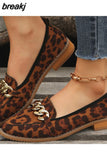 Fashion Leopard Flat Shoes Women Quality Metal Slip on Loafers Shoes Ladies Flats Mocassins Big Size 43 Zapatillas