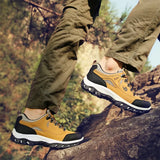 Men Shoes Casual Breathable Hiking Walking Sneakers Outdoor Ultralight Leather Slip-on Climbing Trekking Sneakers Man
