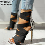 Mujer 2020 Women's Ladies Pumps Fashion Bandage Patchwork Mixed Colors Snake High Heels Sandals Casual Shoes